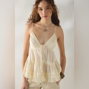 Urban Outfitters Pale Yellow Ruffled Spaghetti-Strap Tank